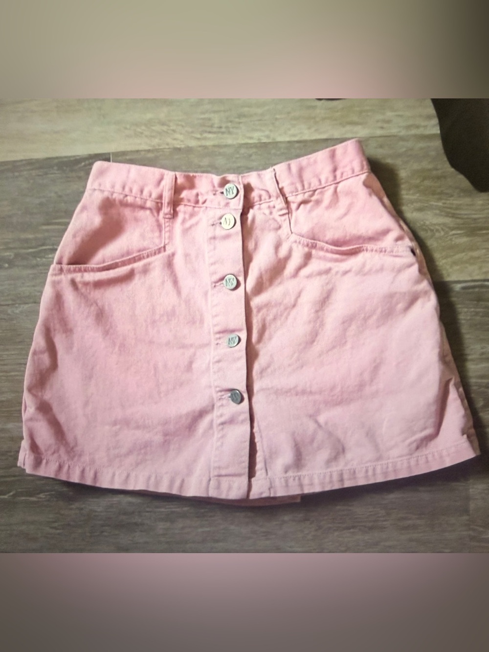 Button-Front Pink Women's Jean Skort